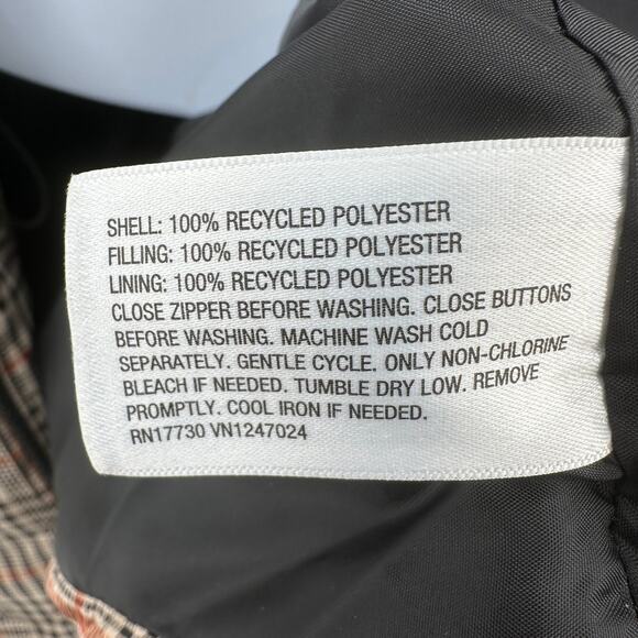 Ava & Viv Mid Length Puffer Jacket SZ 1X Tan Black Orange Hooded Snap Full Zip - Picture 12 of 14